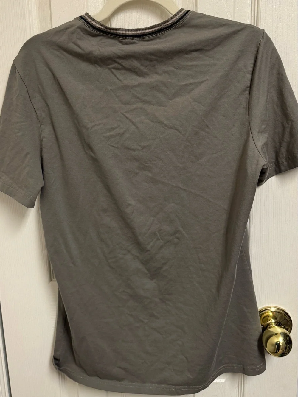 Prada Men's Gray Short-Sleeve Crewneck Tee with Subtle Trim - Picture 4 of 5